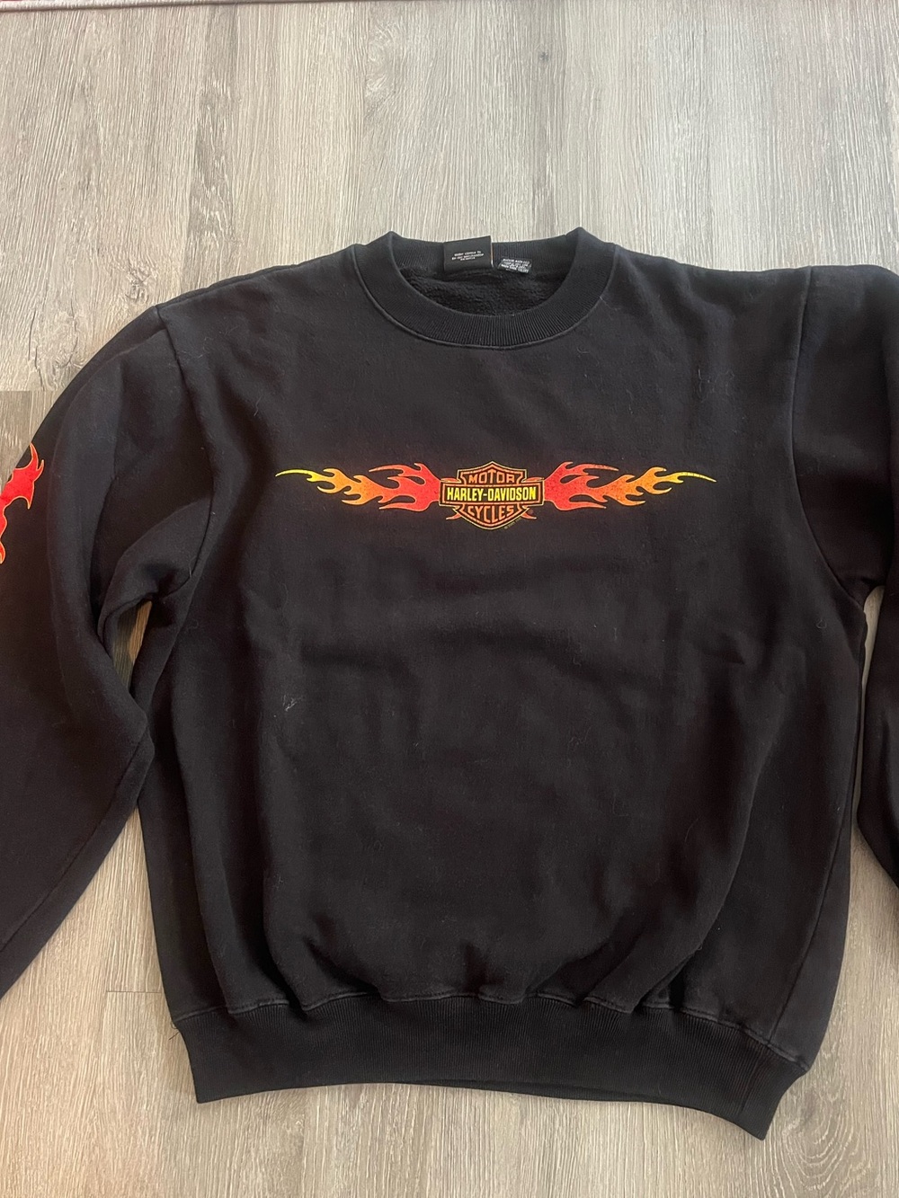 Harley-Davidson Black Crewneck with Red and Orange Flame Logo
